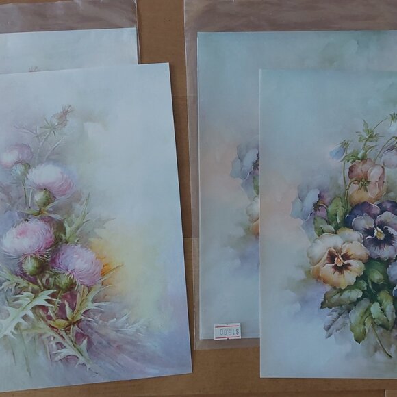 Vintage Huge Print Lot of 30 Set SONIE AMES 60s Art Pastel Flowers Thistle Pansy - Picture 2 of 3